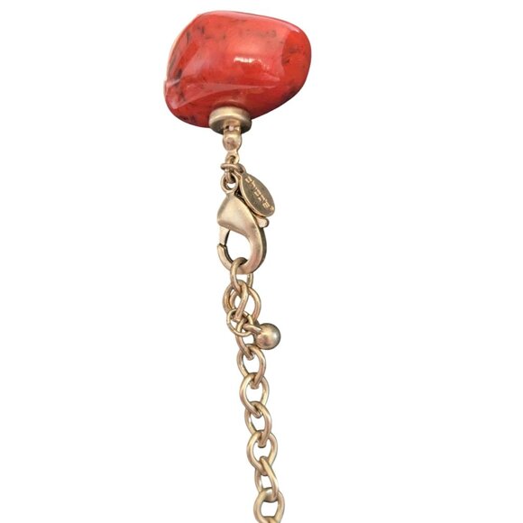 Red Beaded Necklace & Earrings Set With Gold Details By Chicos - Adjustable Chai - Picture 10 of 12